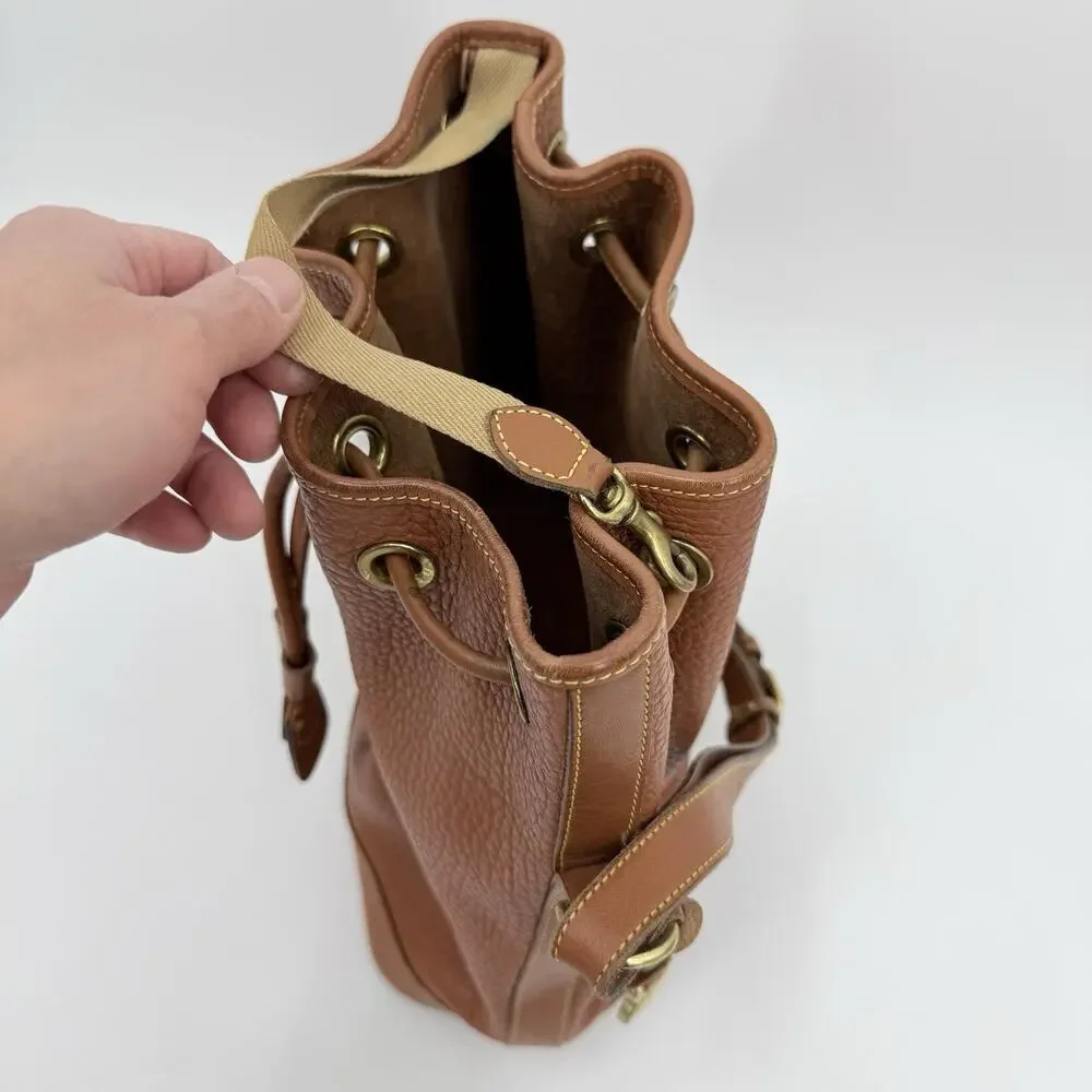 Dooney & Bourke Brown Leather Drawstring Bucket Bag Shoulder Vintage USA Classic